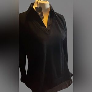 NWT Adrianna Papell Black V-Neck Sweater Blouse size Medium